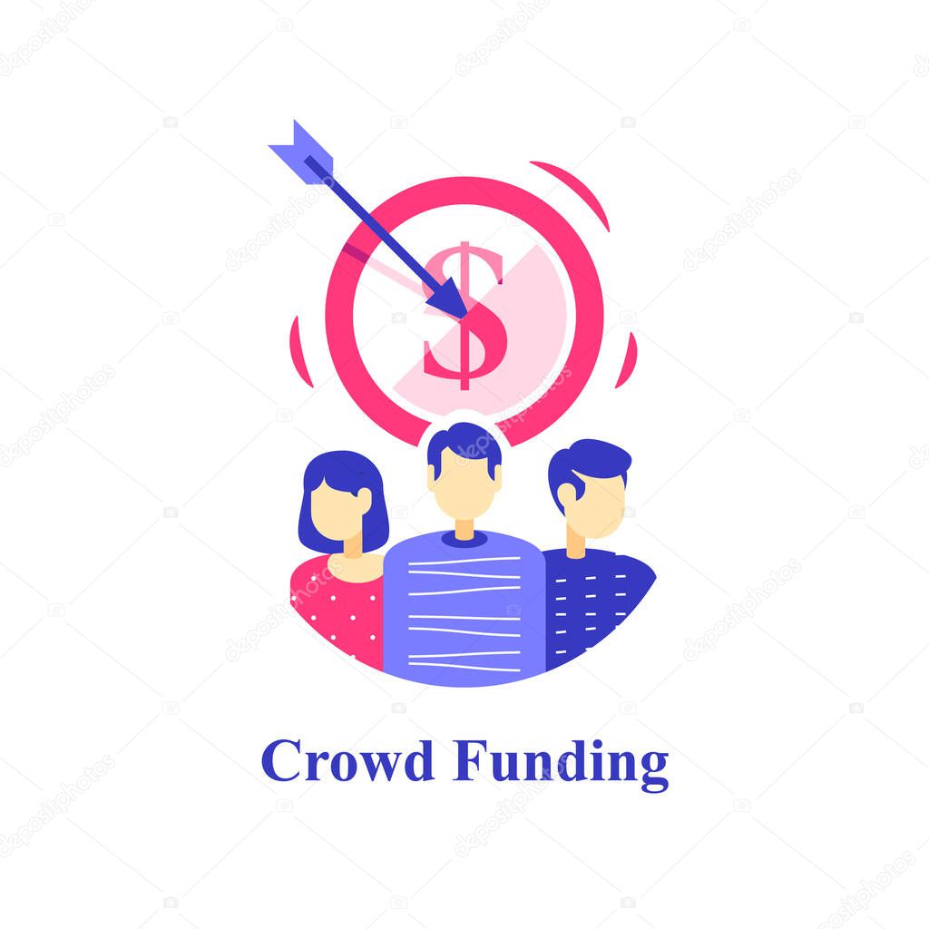 Crowdfunding concept, fund raising campaign, charity event, nonprofit program, collecting donations, people and financial help, project capital, venture business investment, entrepreneur grant