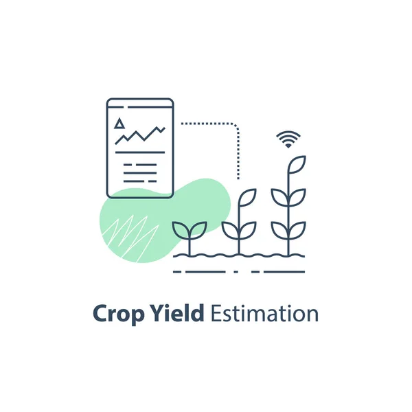 Informe de datos de cultivos, control de la condición del suelo, gráfico de estimación de rendimiento, automatización inteligente, tecnología agrícola moderna — Vector de stock