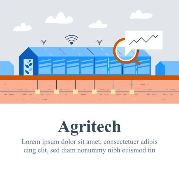 Technologia rolnicza, koncepcja agrotechniki, system automatyzacji, poprawa wydajności, inteligentne rozwiązanie, szklarnia lub szklarnia — Wektor stockowy