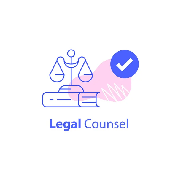 Abogado o abogado bufete, servicios legales, consejero legal, procedimiento judicial — Vector de stock