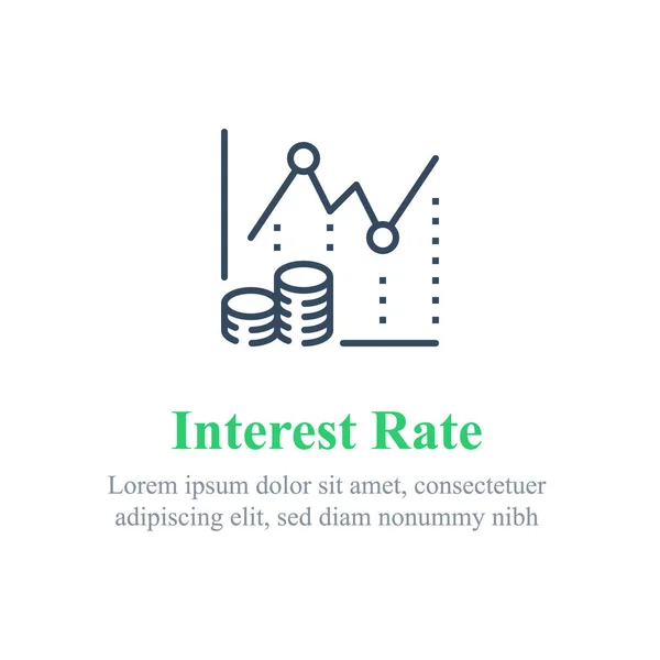 Stratégie d'investissement, gagner plus d'argent, augmenter les revenus, taux d'intérêt, rapport sur le rendement des fonds, productivité financière — Image vectorielle