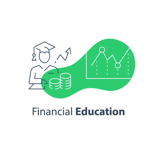 Conceito de educação financeira, análise do mercado de ações e curso de investimento —  Vetores de Stock