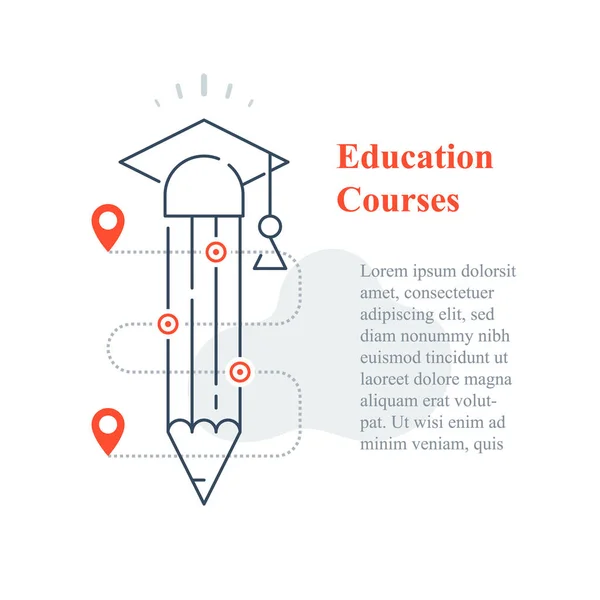 Konsep pendidikan, universitas online, pembelajaran jarak jauh, keberhasilan tingkat berikutnya, kursus cepat - Stok Vektor