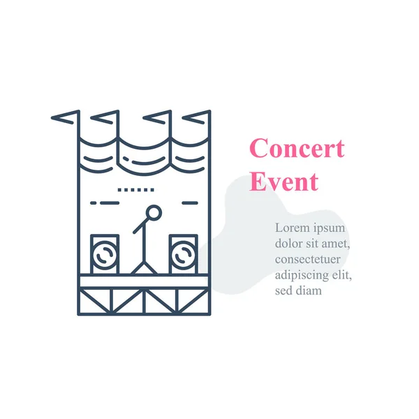 Scène de concert, organisation d'événements publics, festival de musique local, spectacle public — Image vectorielle
