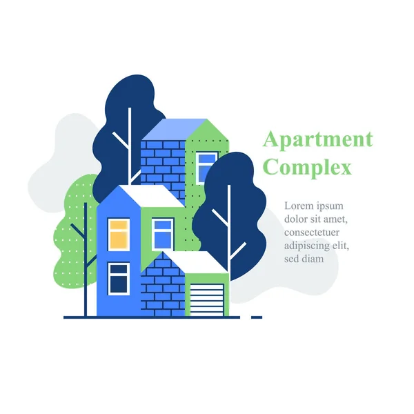 Complexe d'appartements, quartier résidentiel, immeuble de maisons et développement — Image vectorielle