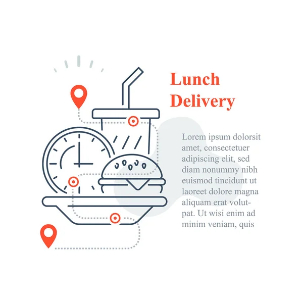 Livraison de restauration rapide à domicile, manger à la maison, commander un repas — Image vectorielle