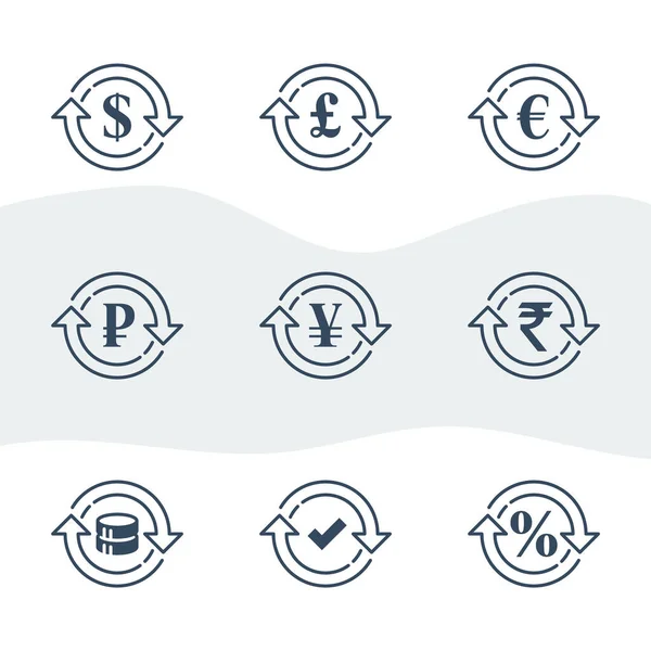 Câmbios, serviços financeiros, libra e euro, sinal de dólar em círculo seta Gráficos De Vetores