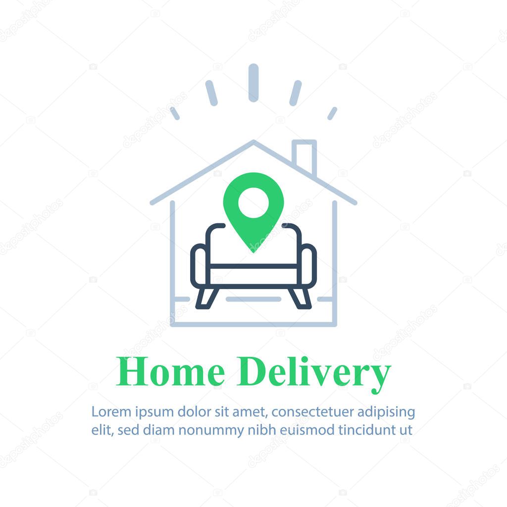 Home delivery services, move house , find apartment to rent, rental estate, guesthouse concept, vector line icon