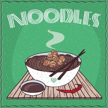 Tavuk ile Asya erişte Naengmyeon veya Soba