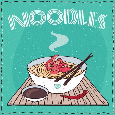 Karides Asya Ramen veya Udon erişte