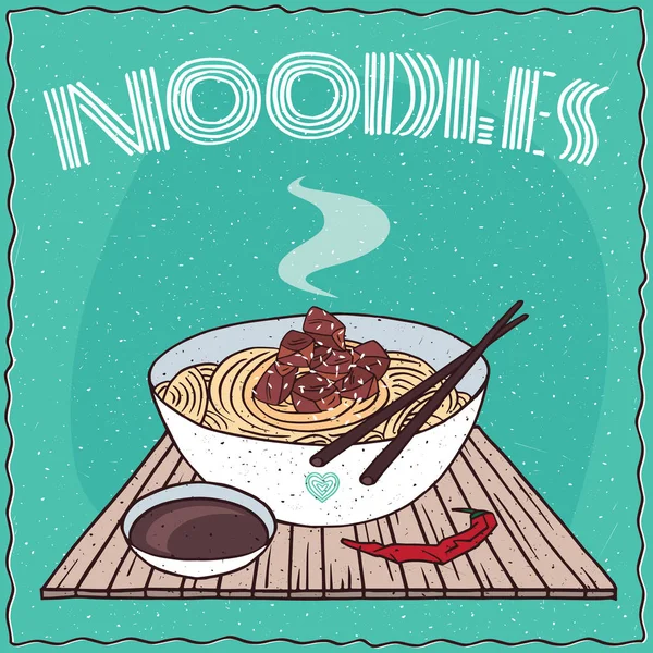 Ασιατικά noodles Ramen ή Udon με μοσχάρι — Διανυσματικό Αρχείο