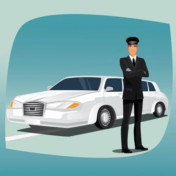 Chauffeur von Limousine oder Limousine — Stockvektor