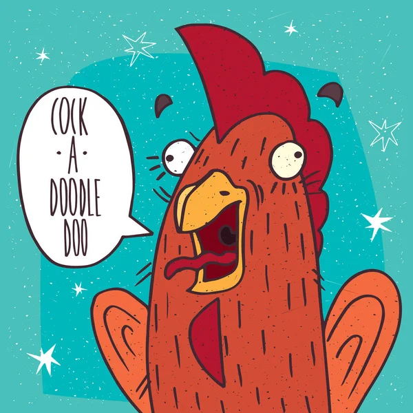 Close-up of cock screaming Cock a doodle doo — Stockový vektor
