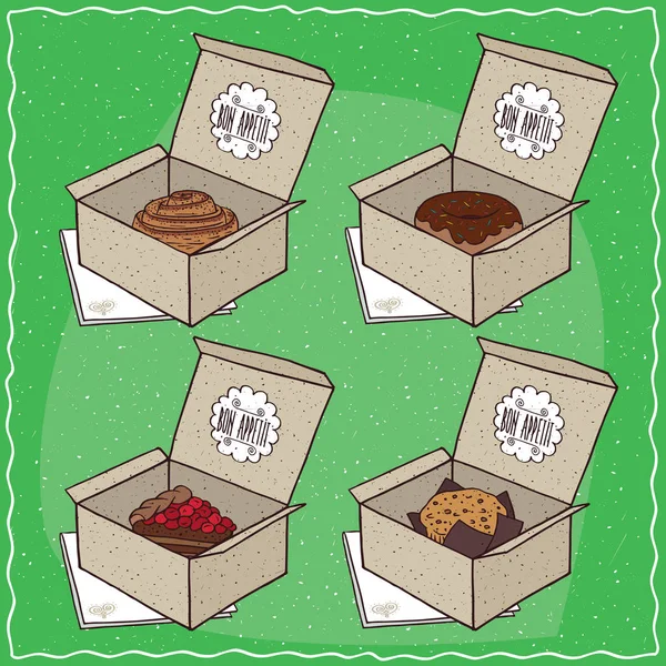 Set di dolciumi in scatole di cartone — Vettoriale Stock