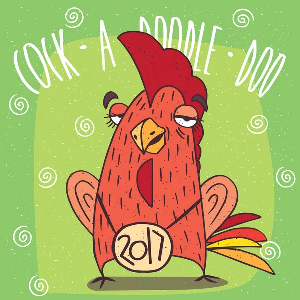 Drunken cock or rooster has covered eyes — Stockový vektor