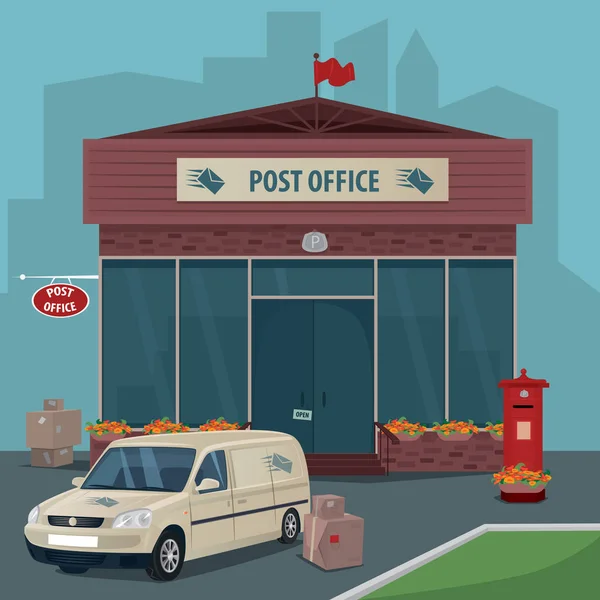 Esterno dell'ufficio postale e auto del servizio postale — Vettoriale Stock