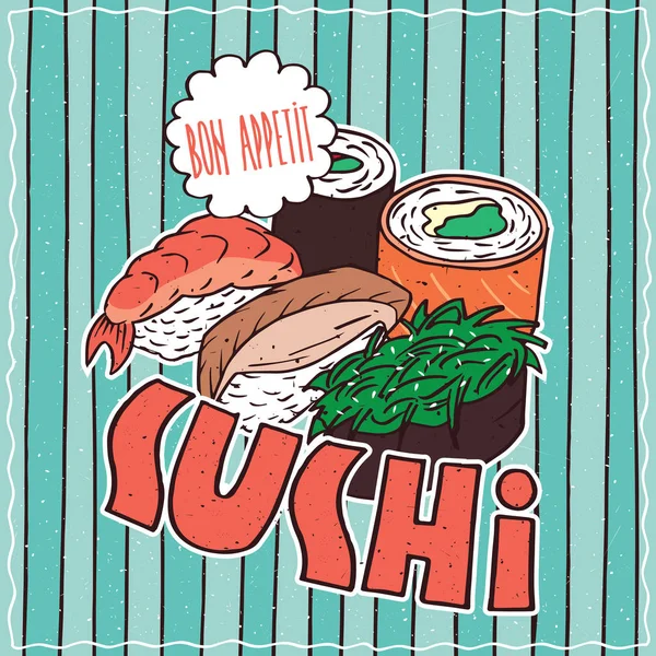 Cartel de comida con Sushi — Vector de stock