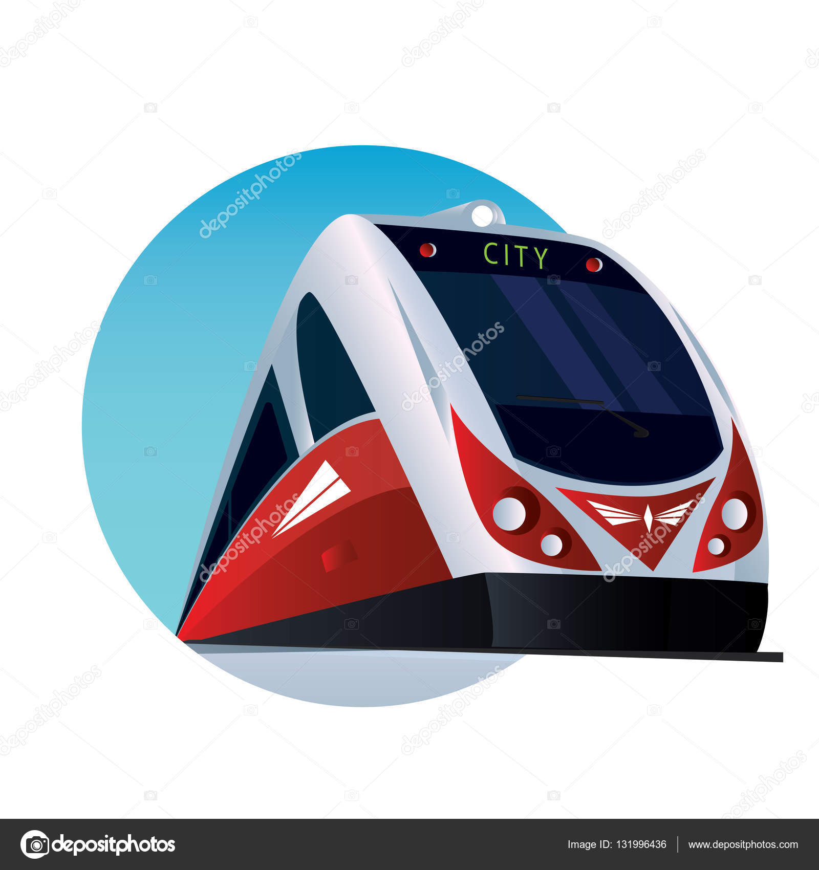 Round Emblem With A Modern Passenger Train Stock Vector
