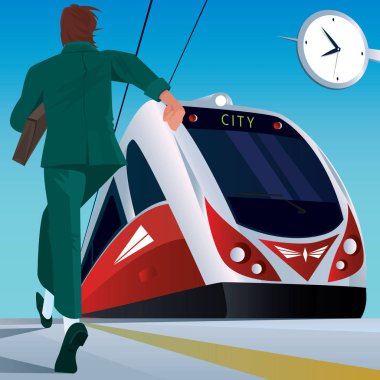 Tren için çalışan tren istasyonundaki adama