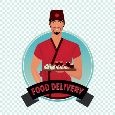Round icon on white background with food courier clipart