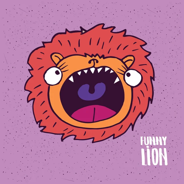 Lion with open mouth in handmade cartoon style — Stock Vector