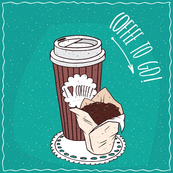 Tazza di carta di caffè con muffin al cioccolato — Vettoriale Stock