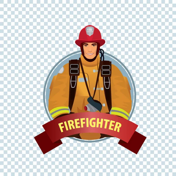 Round icon on white background with firefighter — Stock Vector