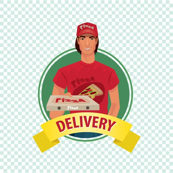 Icono redondo sobre fondo blanco con pizza courier — Vector de stock