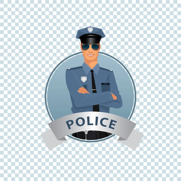 Round icon on white background with policeman — Stock Vector