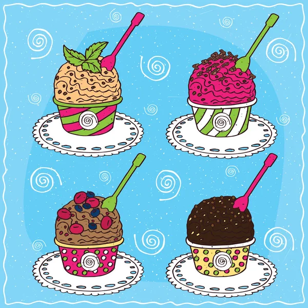 Set di diverse palline di gelato — Vettoriale Stock