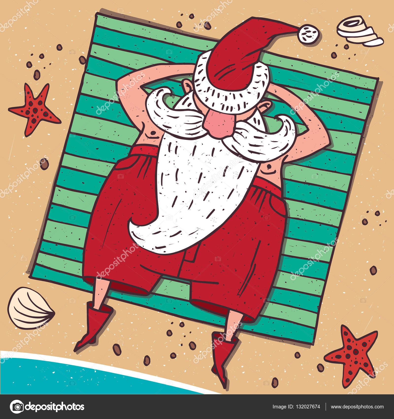 Découvre Den Haut Sur Le Père Noël Sur La Plage Image