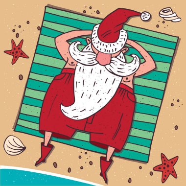 View from above on Santa Claus on the beach clipart
