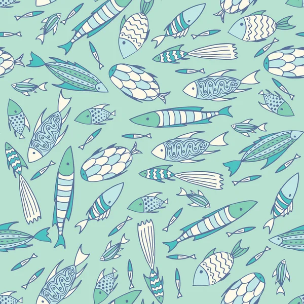 Patrón azul suave con peces de una manera caótica — Vector de stock