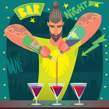 Barmen ustalıkla kokteyl hazırlama