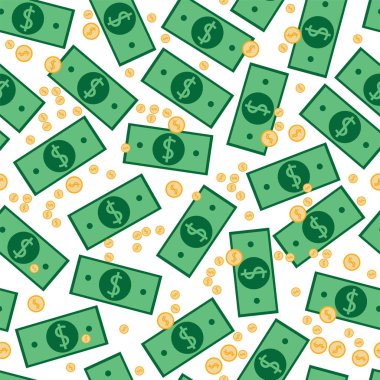 Doları kağıt banknot ve madeni paraların desen
