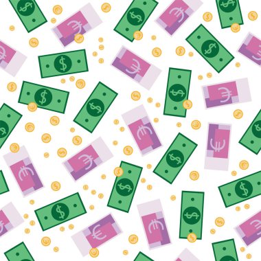 Euro ve dolar banknot ve madeni paraların desen