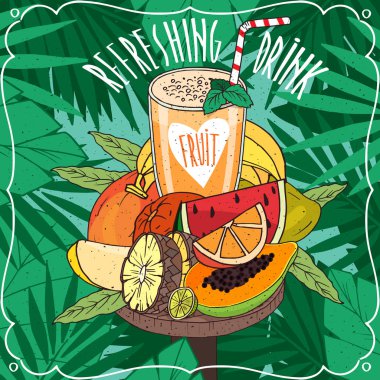 Birçok tropikal meyve ile taze portakal suyu