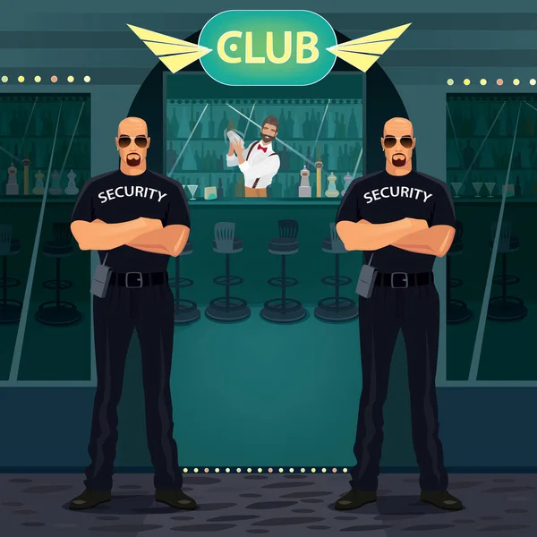 Bouncers állva bejáratához közel az éjszakai klub — Stock Vector