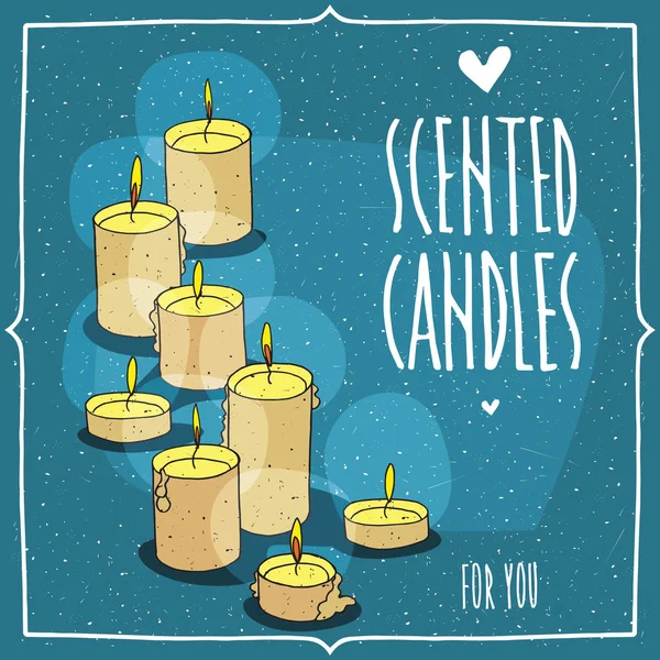 Composição com velas amarelas acesas —  Vetores de Stock