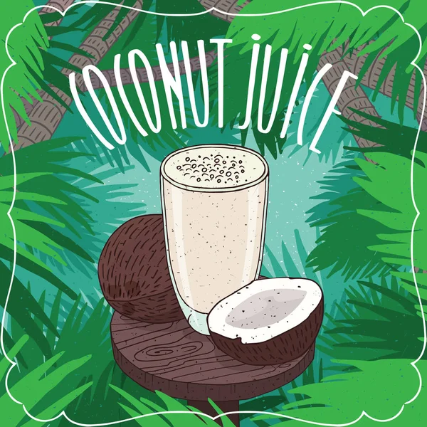 Jugo de coco fresco en vaso con nuez o fruta — Vector de stock