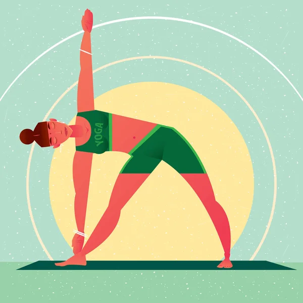 Flicka i yogaställning triangel eller Trikonasana — Stock vektor