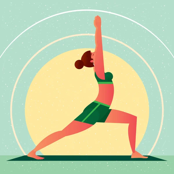 Flicka i yogaställning krigare eller Virabhadrasana — Stock vektor