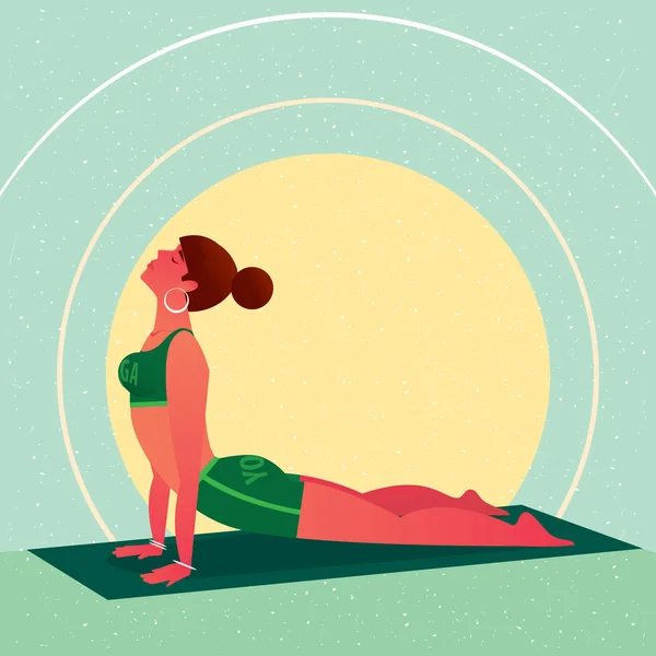 Ragazza si trova in Yoga Cobra Pose o Bhujangasana — Vettoriale Stock