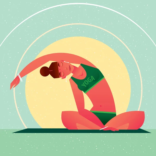 Fille assise dans Yoga Lotus Pose et bascule à droite — Image vectorielle