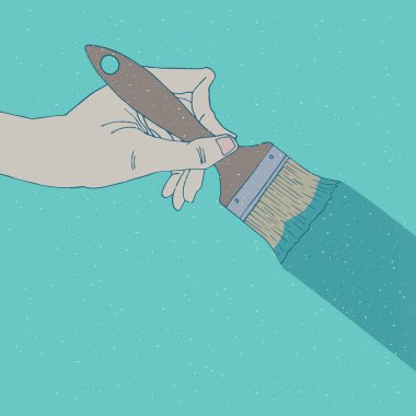 Yüzey veya duvar boya fırçası tutan el