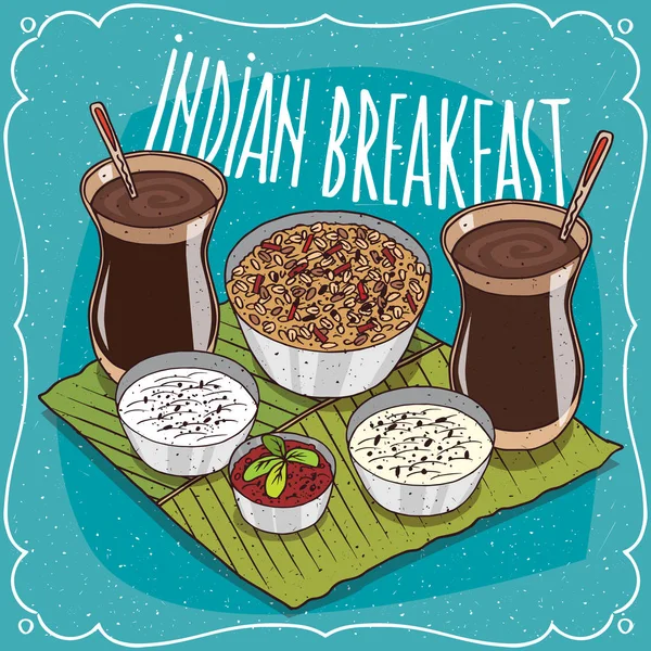 Индийский завтрак для двух человек с мюсли — стоковый вектор