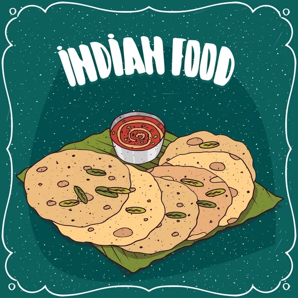 Indiase flatbread met saus zoals chutney — Stockvector