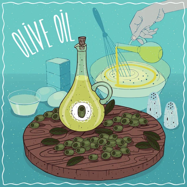 Aceite de oliva utilizado para cocinar — Vector de stock