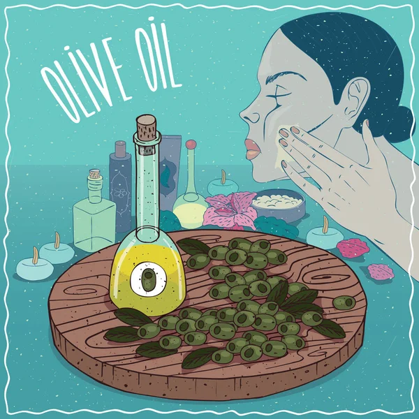 Aceite de oliva para el cuidado de la piel — Vector de stock
