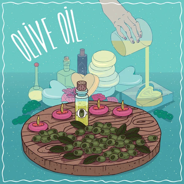 Aceite de oliva utilizado para la fabricación de jabón — Vector de stock